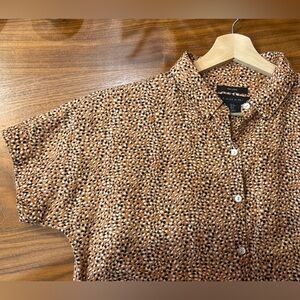 Tahari Linen Shirt Dress in Tan/Black Pattern